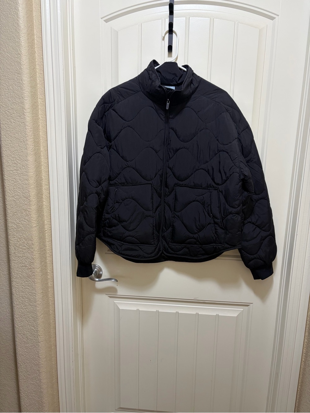 Women Black Quilted Puffer Jacket - Casual Zip Front